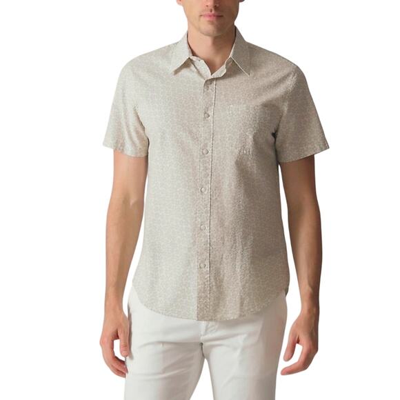 NWT J.Crew XL Seersucker Short Sleeve Button-Up Shirt Cream Grey - Picture 1 of 6